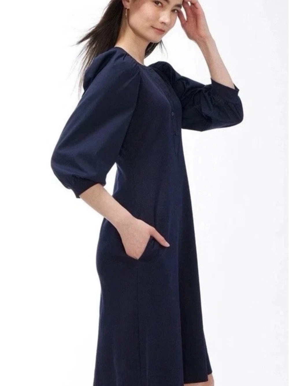 Chicos Knit Mix Sleeve Henley Dress, Size 3, NWOT